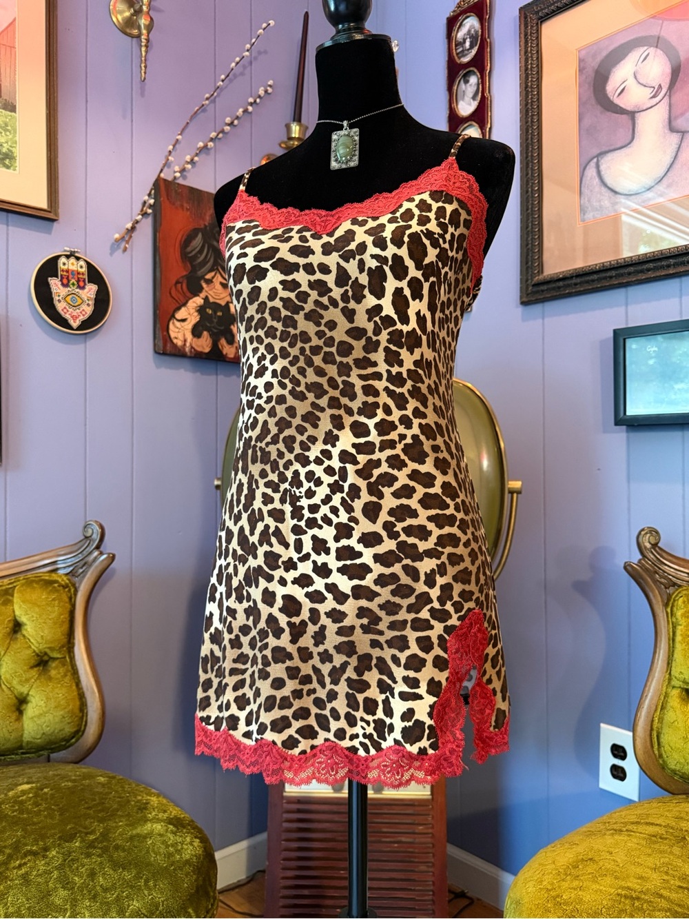 ❌SOLD🏷️Vintage Bisou Bisou Y2K Leopard Print Indie Sleaze Mob Wife Slip Dress - Picture 2 of 6